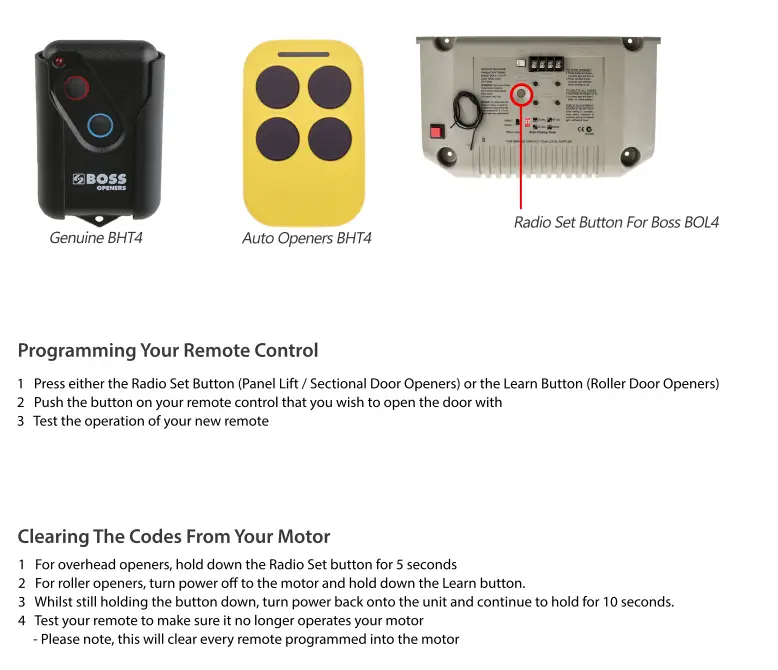 BOSS BHT4 Remote Control Replacement - Image 3