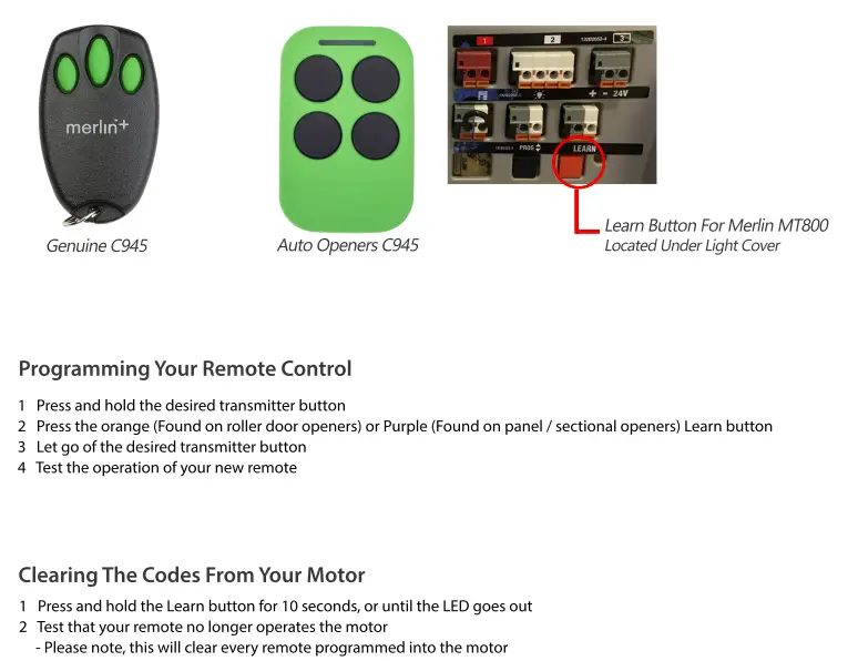 C945 "Merlin+" Remote Control Replacement - Image 2